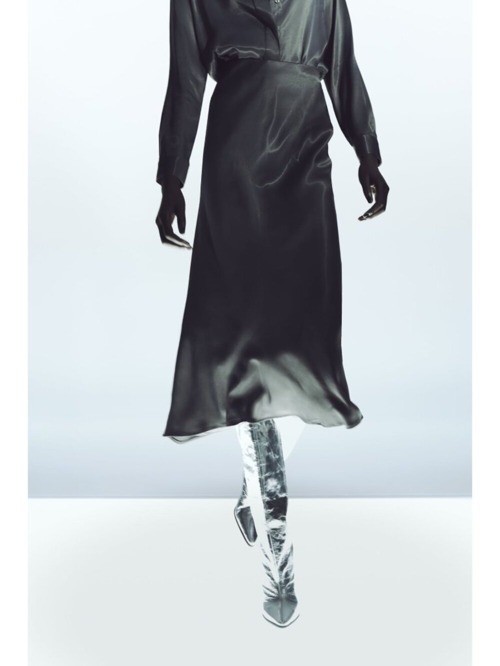 Zara Space Grey Silky Midi Skirt - Picture 4 of 9